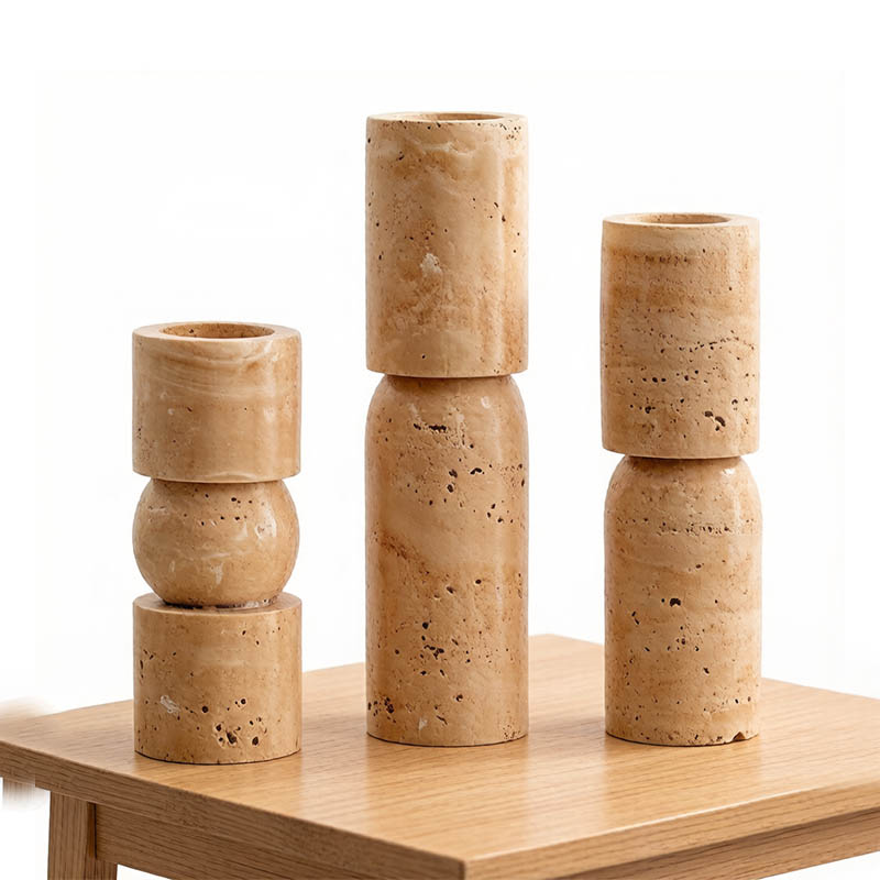 EP-3Natural Travertine Vase Modern Geometric Stone Vase Decorative Flower Vase Home Decor