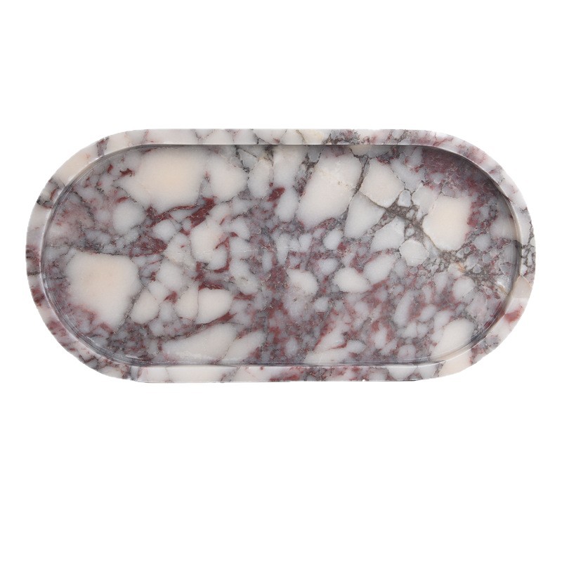 EP-4Natural Marble Tray Oval Stone Serving Tray Jewelry Perfume Display Tray Bathroom Vanity Organizer