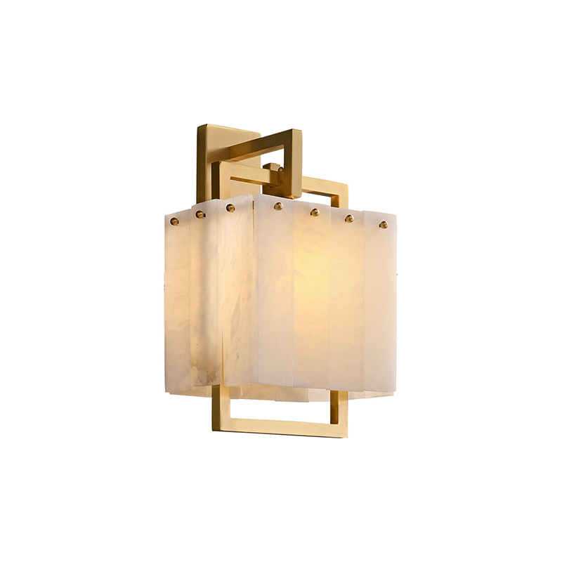 EPWL0693Luxury Natural Alabaster Wall Lamp Brass Frame Decorative Wall Light