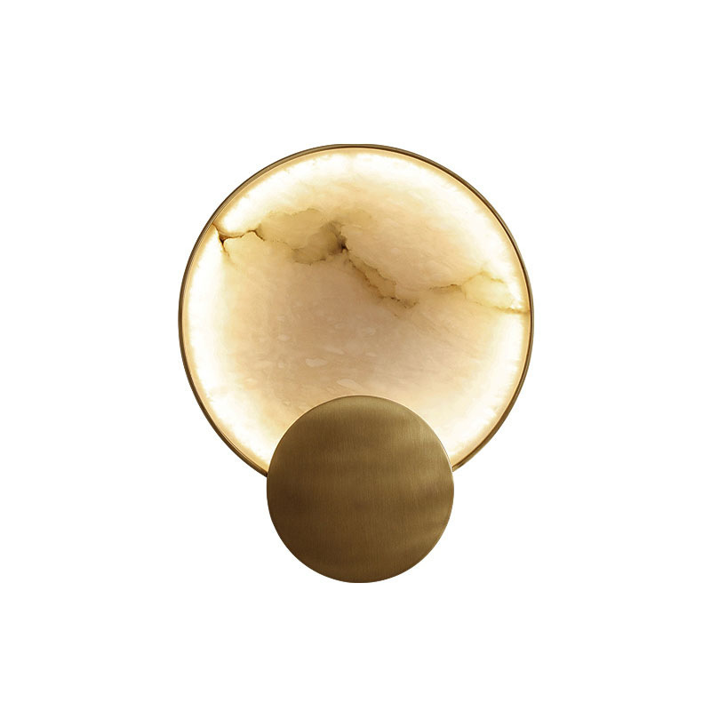 EPWL0706Luxury Alabaster Round Wall Lamp Brass Decorative Indoor Lighting