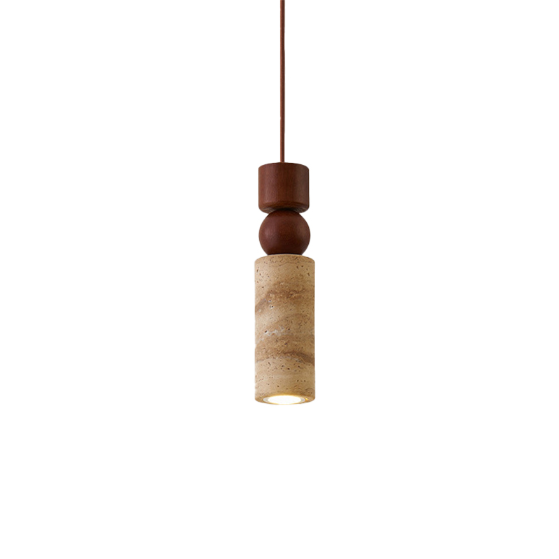 EPPL0737Modern Travertine Pendant Light Wood Ball Stone Hanging Lamp
