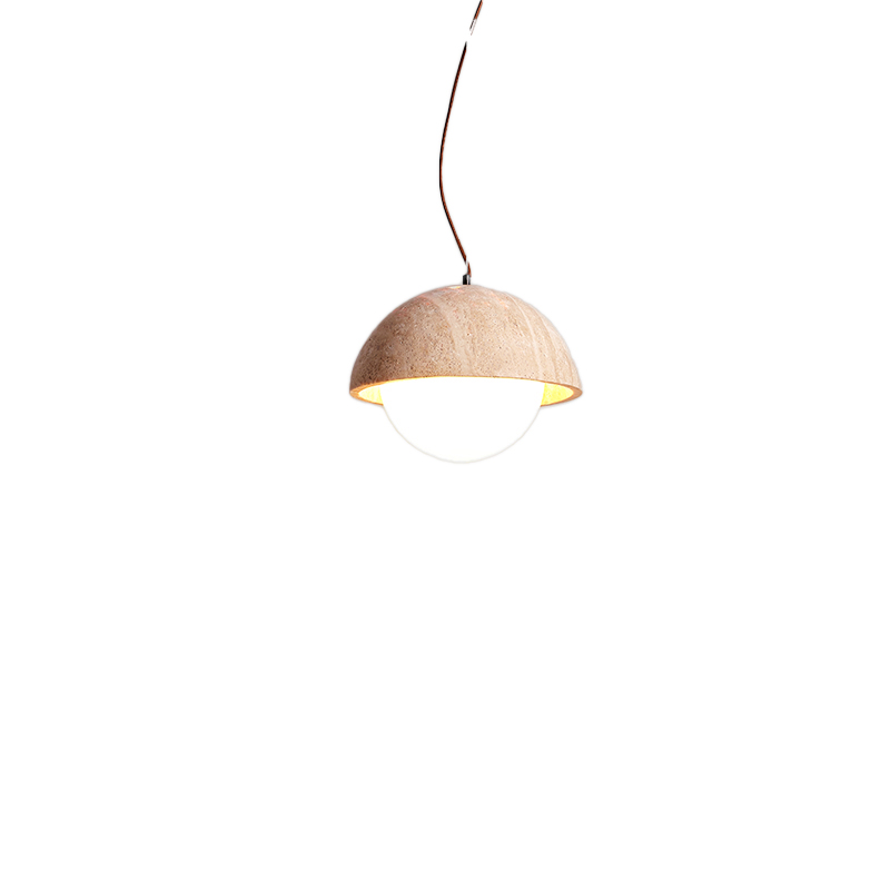 EPPL0740Modern Travertine Dome Pendant Light Stone Hanging Lamp Minimalist Lighting