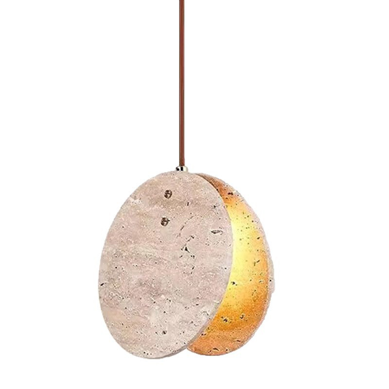 EPPL0742Modern Travertine Pendant Light Double Disc Stone