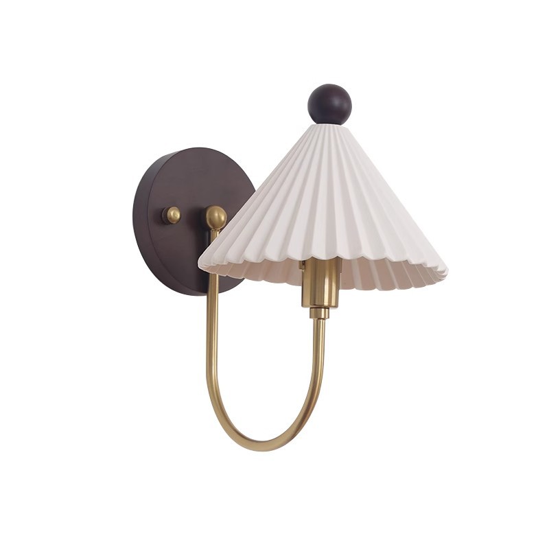 EPTL0745Vintage Brass Wall Lamp Pleated Shade Wall Sconce