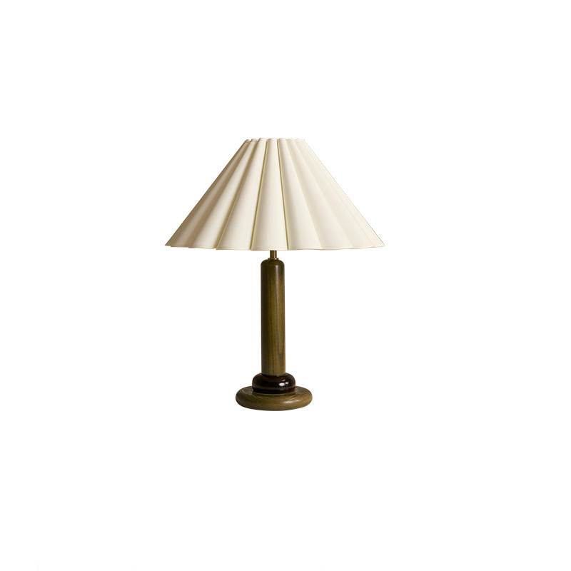 EPTL0744Modern Pleated Table Lamp Wooden Base Fabric Shade Bedside Lamp